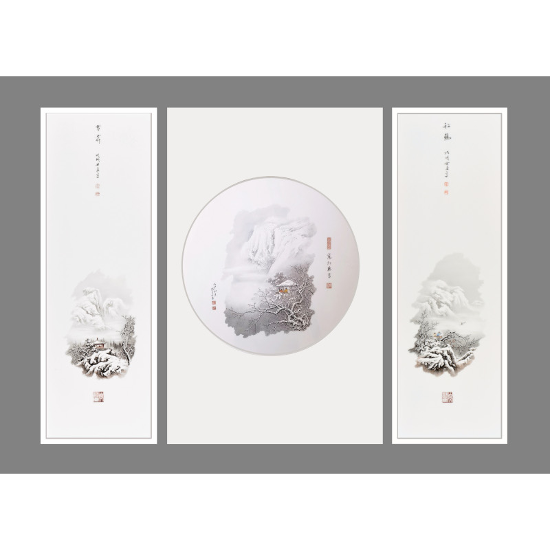 《雪零放鹤》三组件瓷板